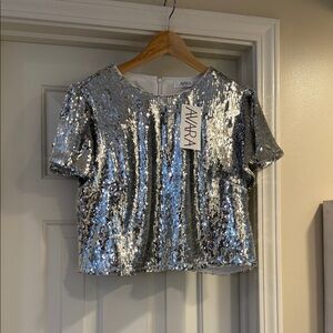 Amara Silver Sequin Crop Top